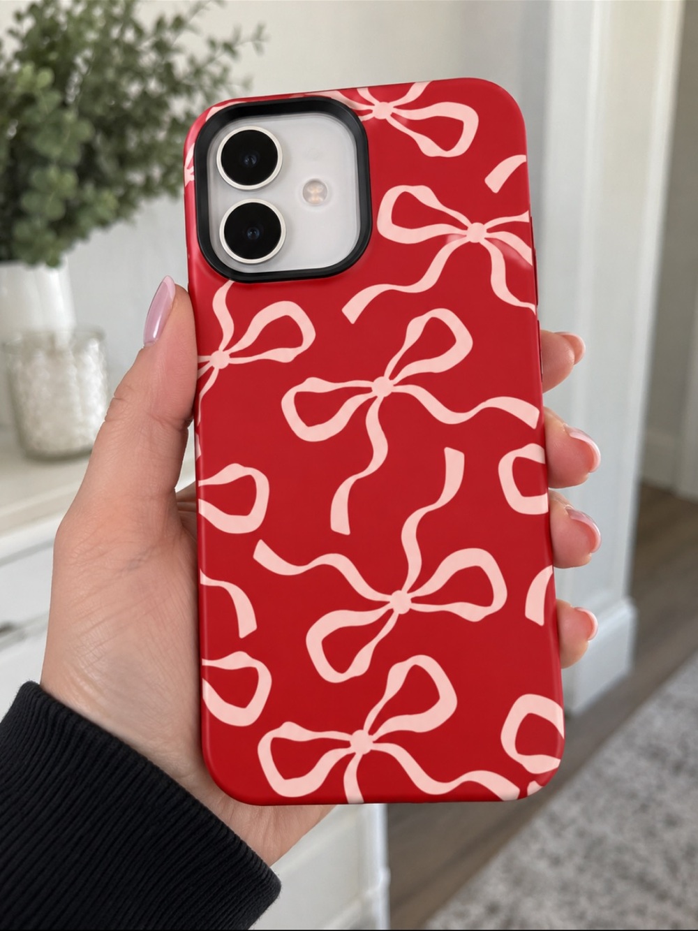 iPhone 16 Plus Case Red Pink Bow Ribbon Cute Girly Protective Phone Cover